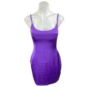 Missguided Purple Silk Satin Sleeveless Cami Camisole Tank Mini Slip Dress Sz 4